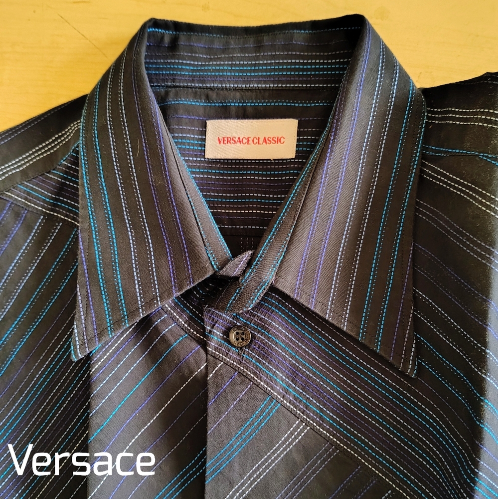Versace Men's Black Striped Shirt